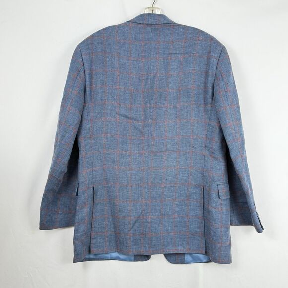 Paul Fredrick Linen Blazer Sport Coat Mens Size 43R Blue Plaid Jacket - Picture 3 of 16